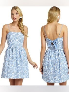 Lilly Pulitzer Bethany Tide Blue Hollar For A Dollar Chambray Eyelet Dress